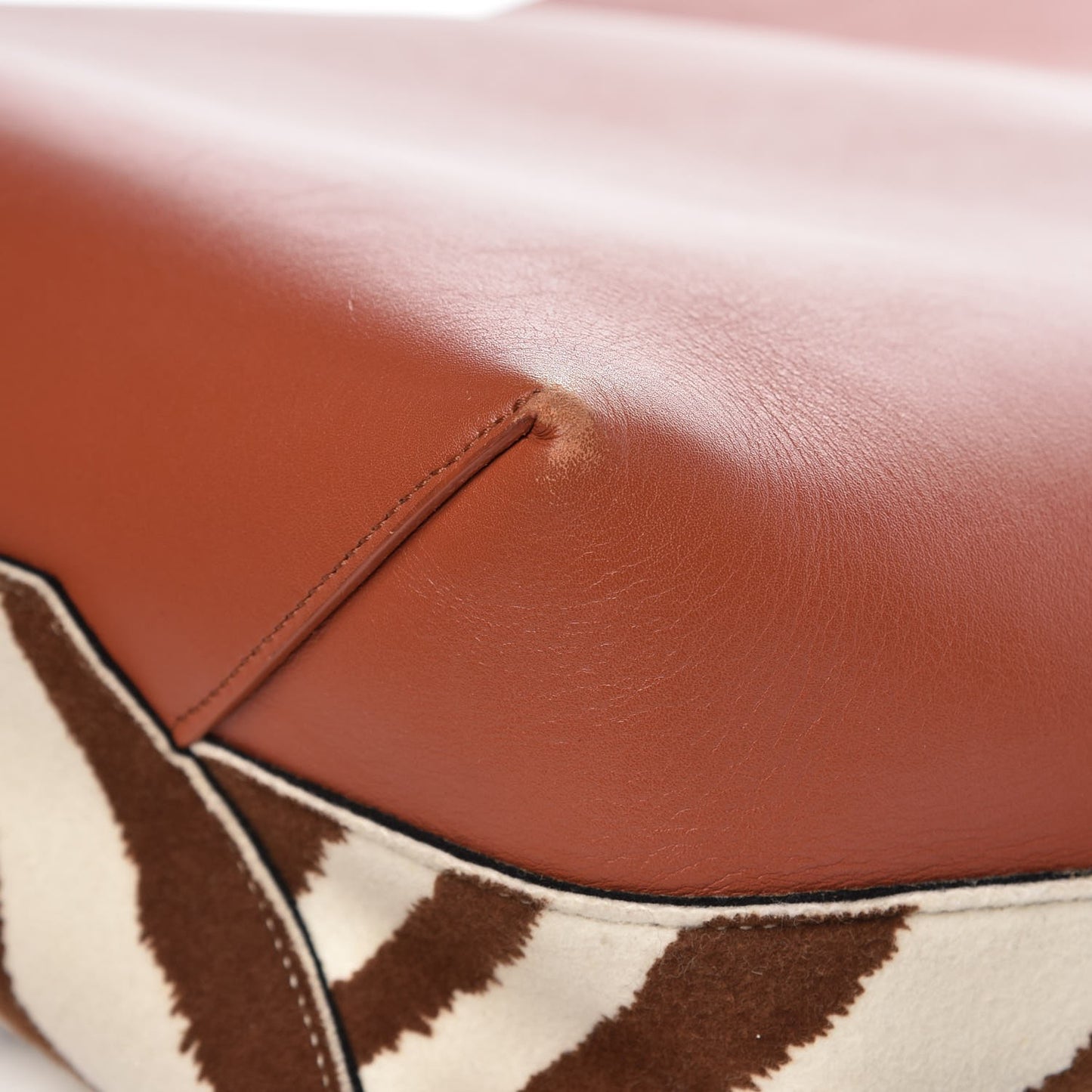 Shiny Smooth Calfskin Felt Zebra Printed Small Twisted Cabas Chalk Brick