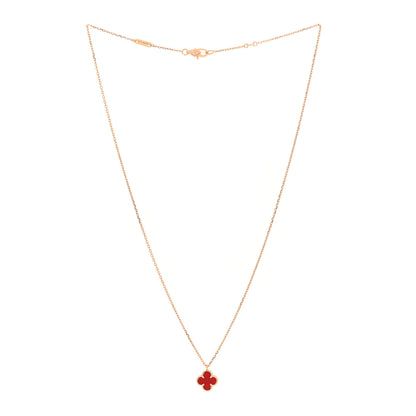 Van Cleef & Arpels 18K Rose Gold Carnelian Sweet Alhambra Pendant Necklace 3 of 4