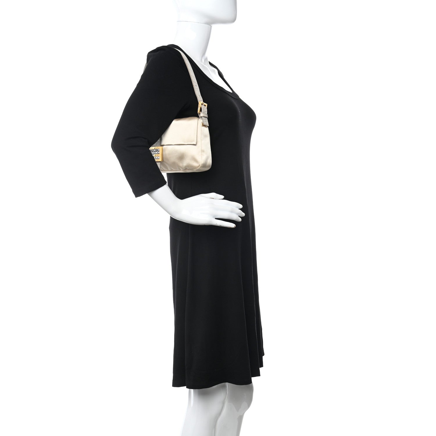 Fendi Satin Calfskin Crystal Crocodile Embossed Baguette Beige Pietra 2 of 10