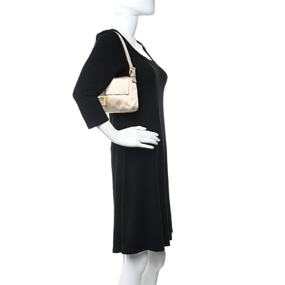 Fendi Satin Calfskin Crystal Crocodile Embossed Baguette Beige Pietra 2 of 10