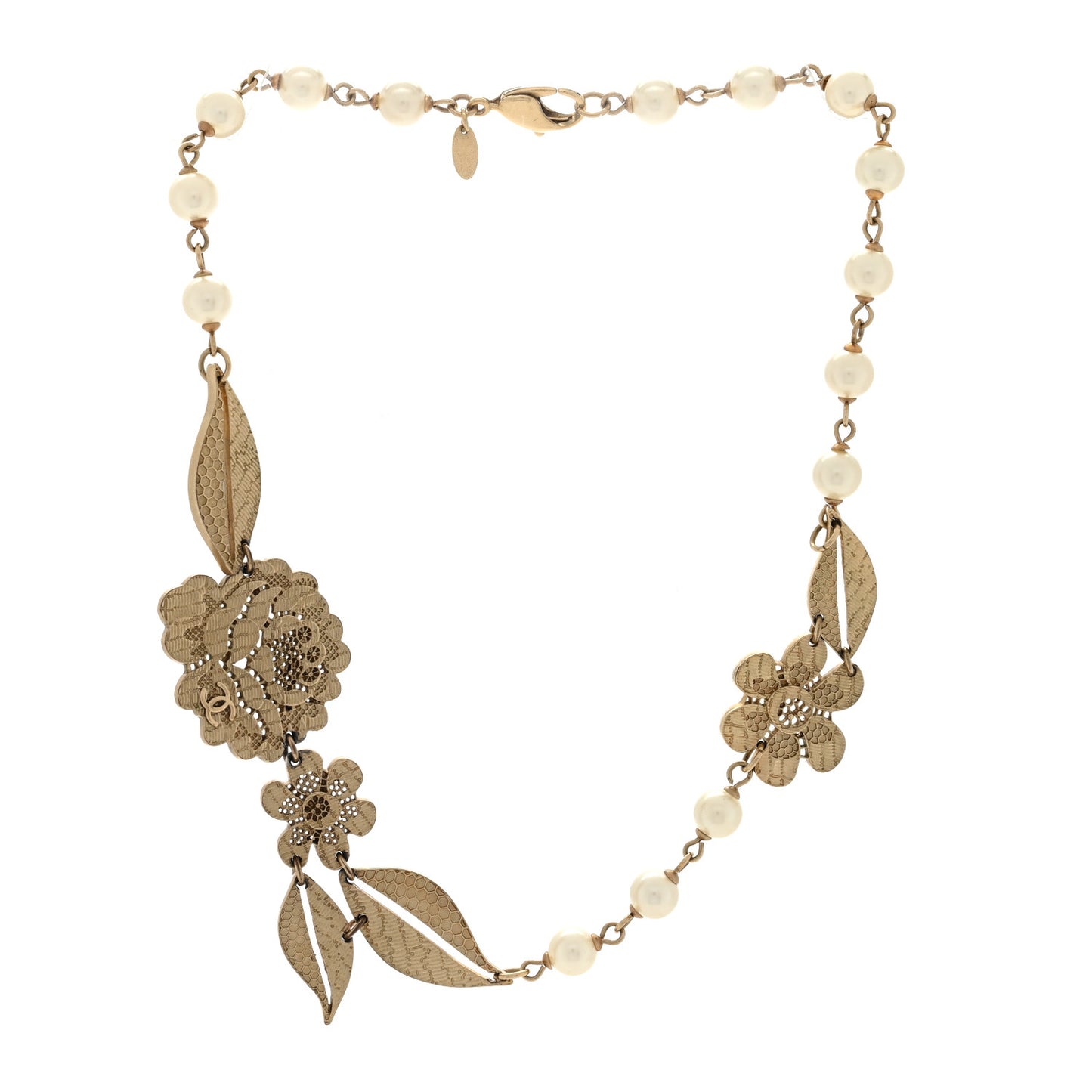 Pearl Crystal CC Camellia Short Necklace Gold