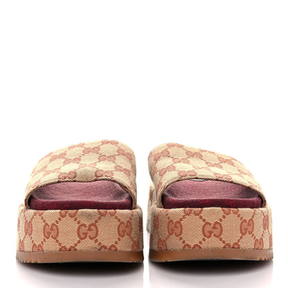 Gucci Canvas GG Monogram Angelina Platform Slide Sandals 36.5 Beige Ruggine 2 of 8