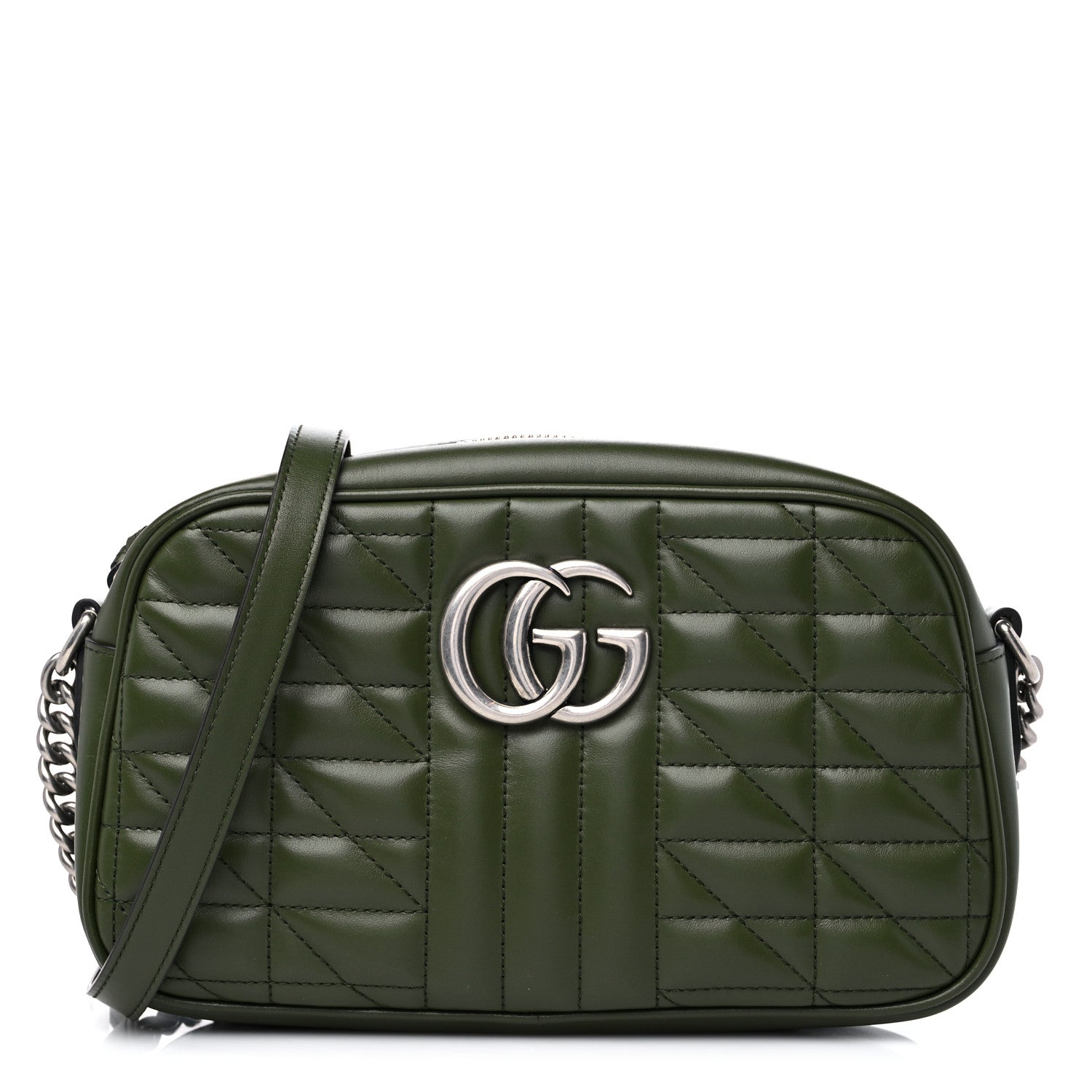 Gucci Calfskin Matelasse Aria Small GG Marmont Chain Shoulder Bag Military Wood 1 of 10