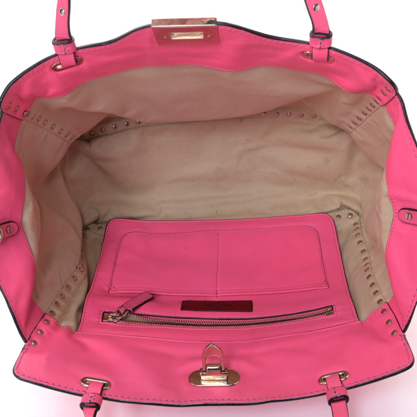Vitello Medium Rockstud Tote Fuxia Fluo