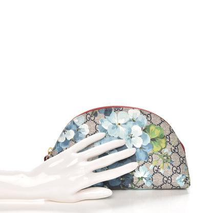 Gucci GG Supreme Monogram Blooms Large Pouch Cosmetic Case Beige Blue Navy Hibiscus Red 2 of 7