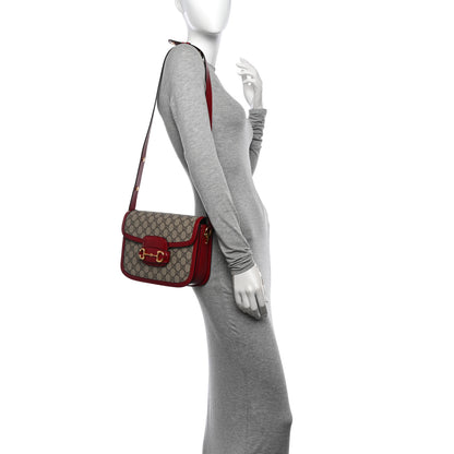 Gucci GG Supreme Monogram Azalea Calfskin Horsebit 1955 Shoulder Bag Beige Ebony New Cherry Red 2 of 10
