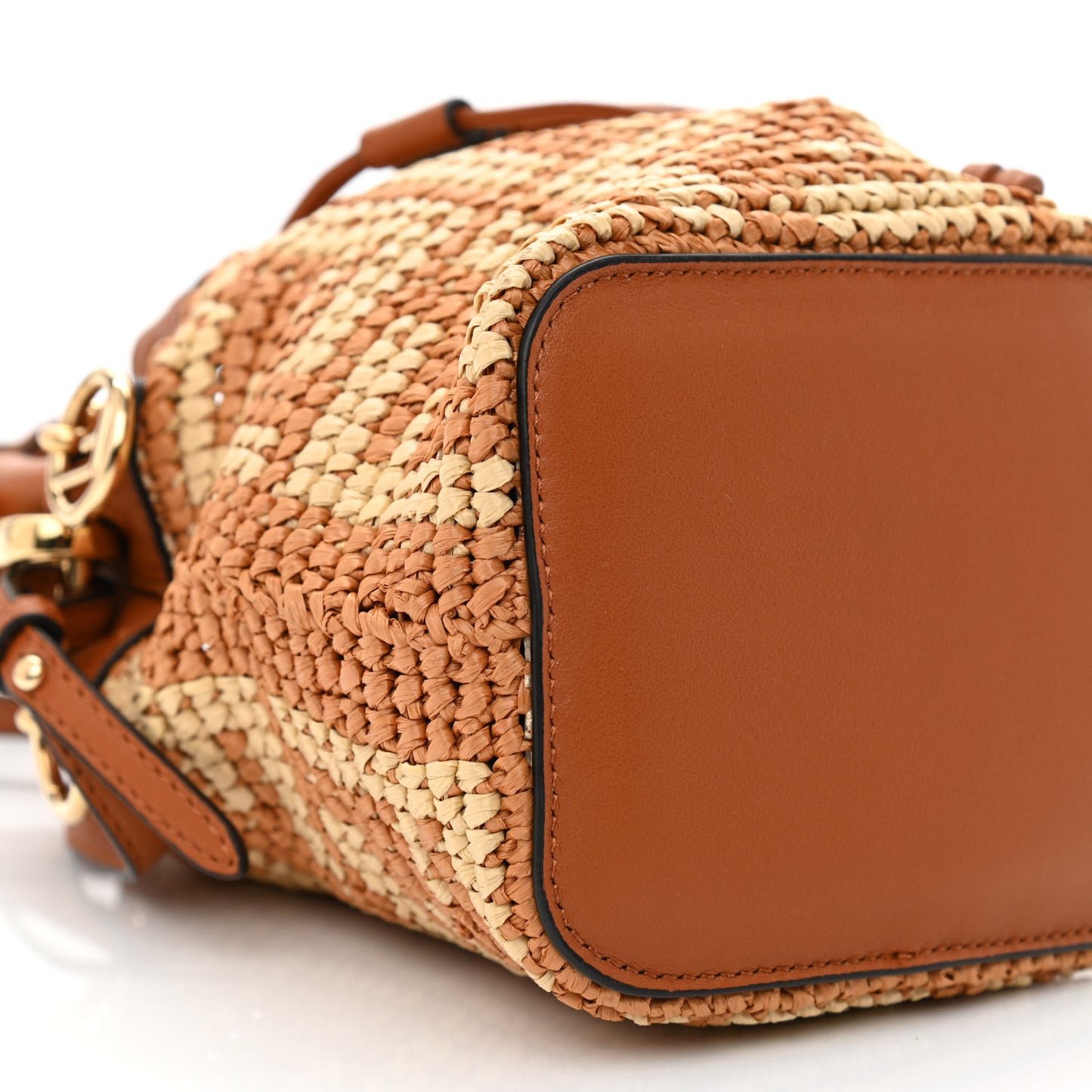 Raffia Vitello Seta F is Fendi FF Woven Mini Mon Tresor Bucket Bag Brick Natural
