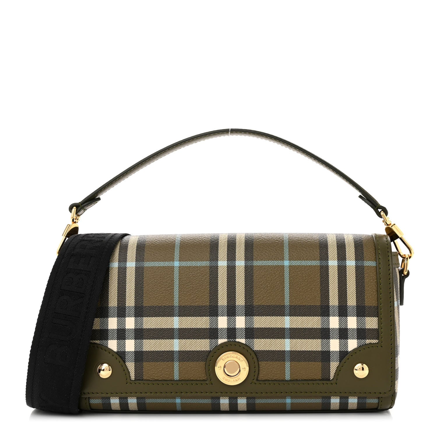 Burberry Coated Canvas Calfskin Vintage Check Note Top Handle Shoulder Bag Olive Green 1 of 10