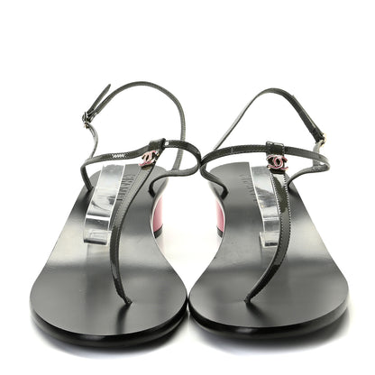 Chanel Patent CC Thong Sandals 40 Grey Pink 2 of 10