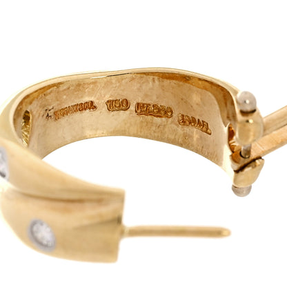 Tiffany 18K Yellow Gold Platinum Diamond Crossover Etoile Hoop Earrings 4 of 4