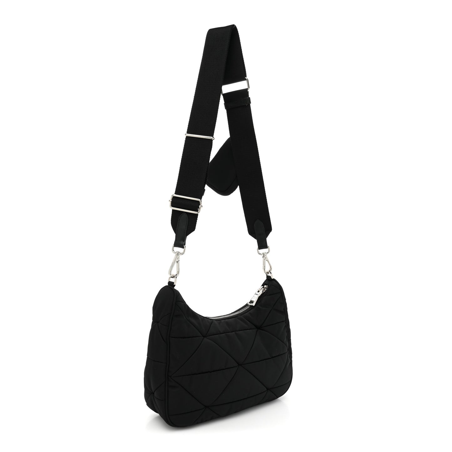 Re-Nylon Triangle Padded Patchwork Shoulder Bag Black