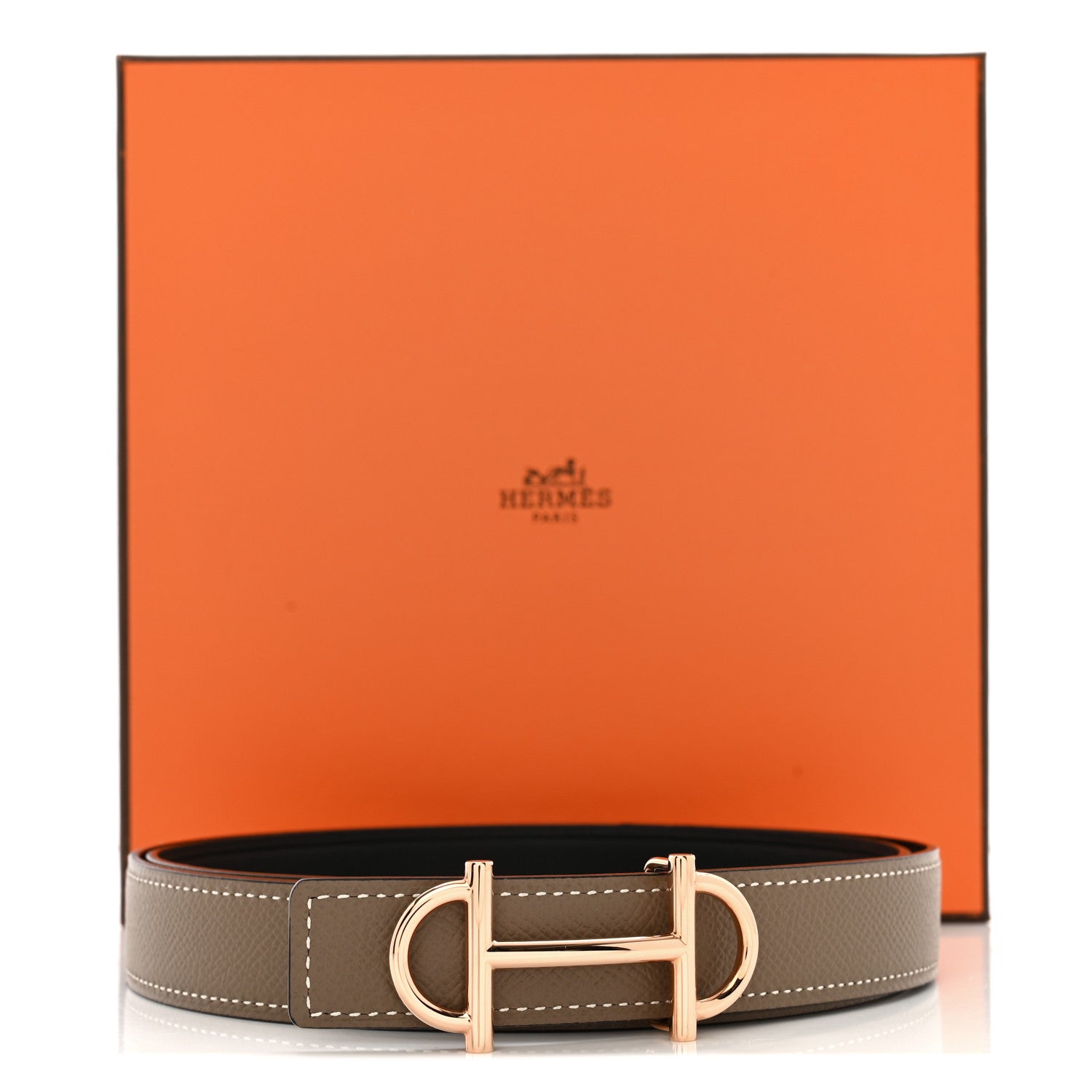 Hermes Swift Epsom 24mm Gamma Belt 85 Black Etoupe 6 of 6