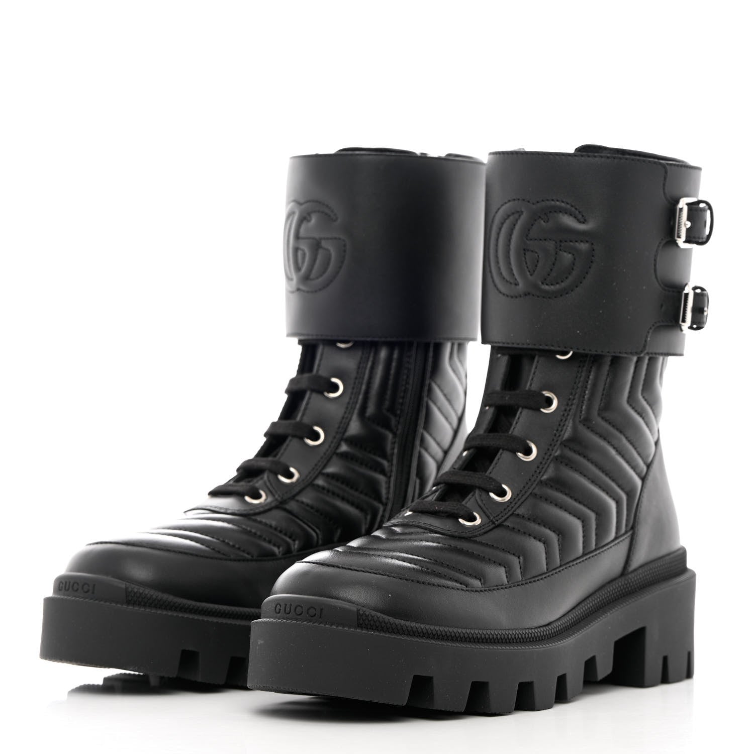 Gucci Nappa Frances GG Matelasse Platform Combat Boots 35 Black 3 of 11