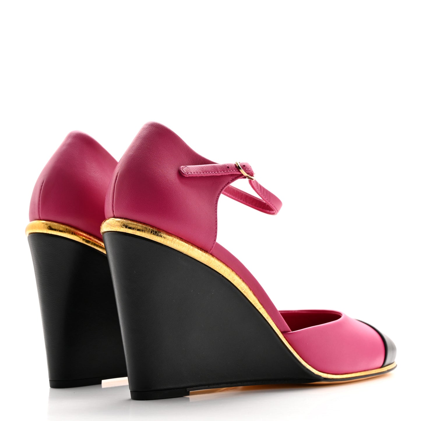 Lambskin Cap Toe Open Wedge 40.5 Fuchsia Black