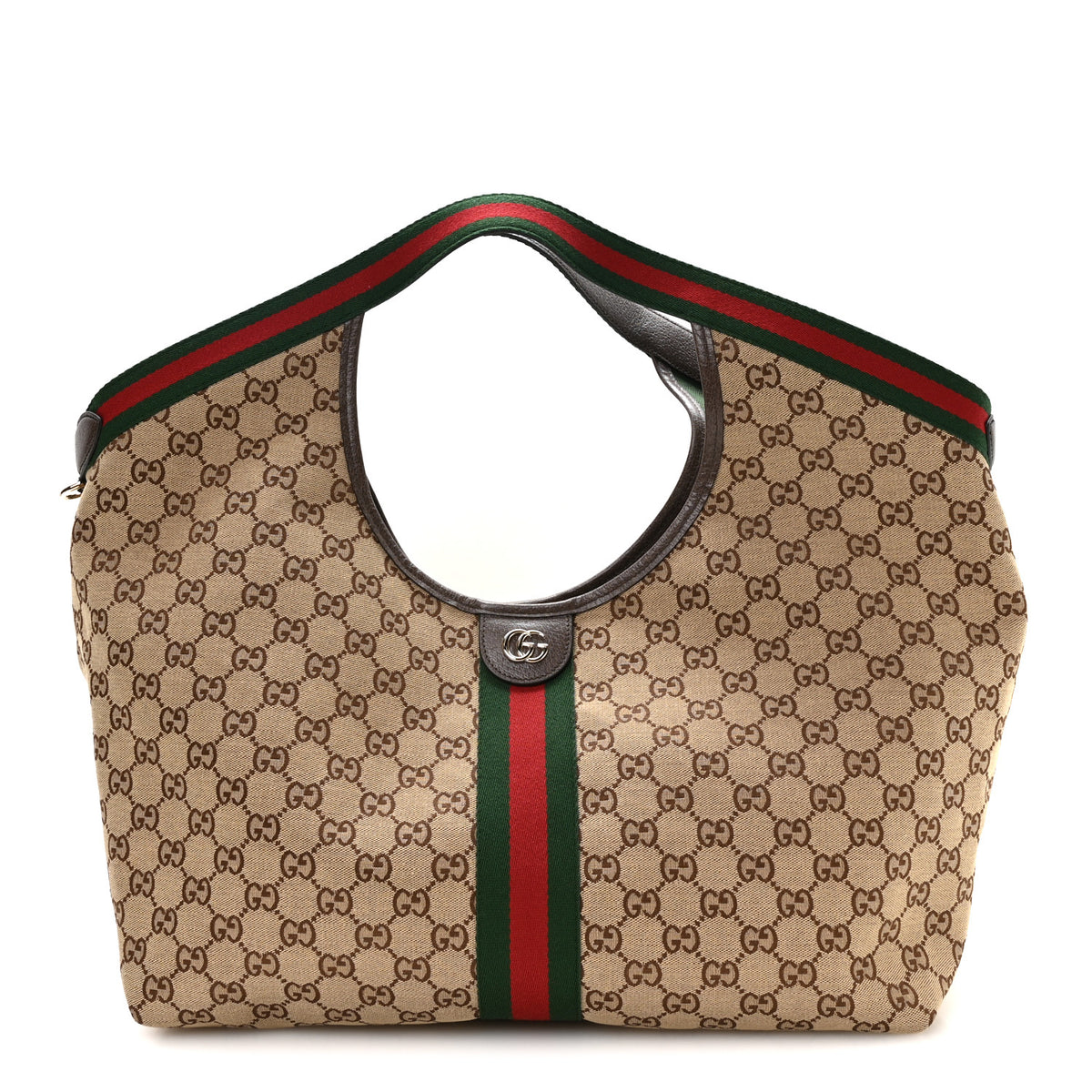 Gucci GG Monogram Web Large Giglio Tote Beige Brown 1 of 10