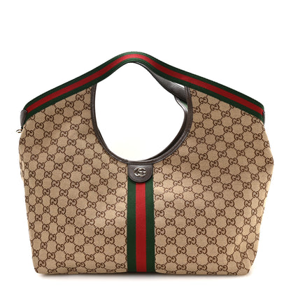 Gucci GG Monogram Web Large Giglio Tote Beige Brown 1 of 10