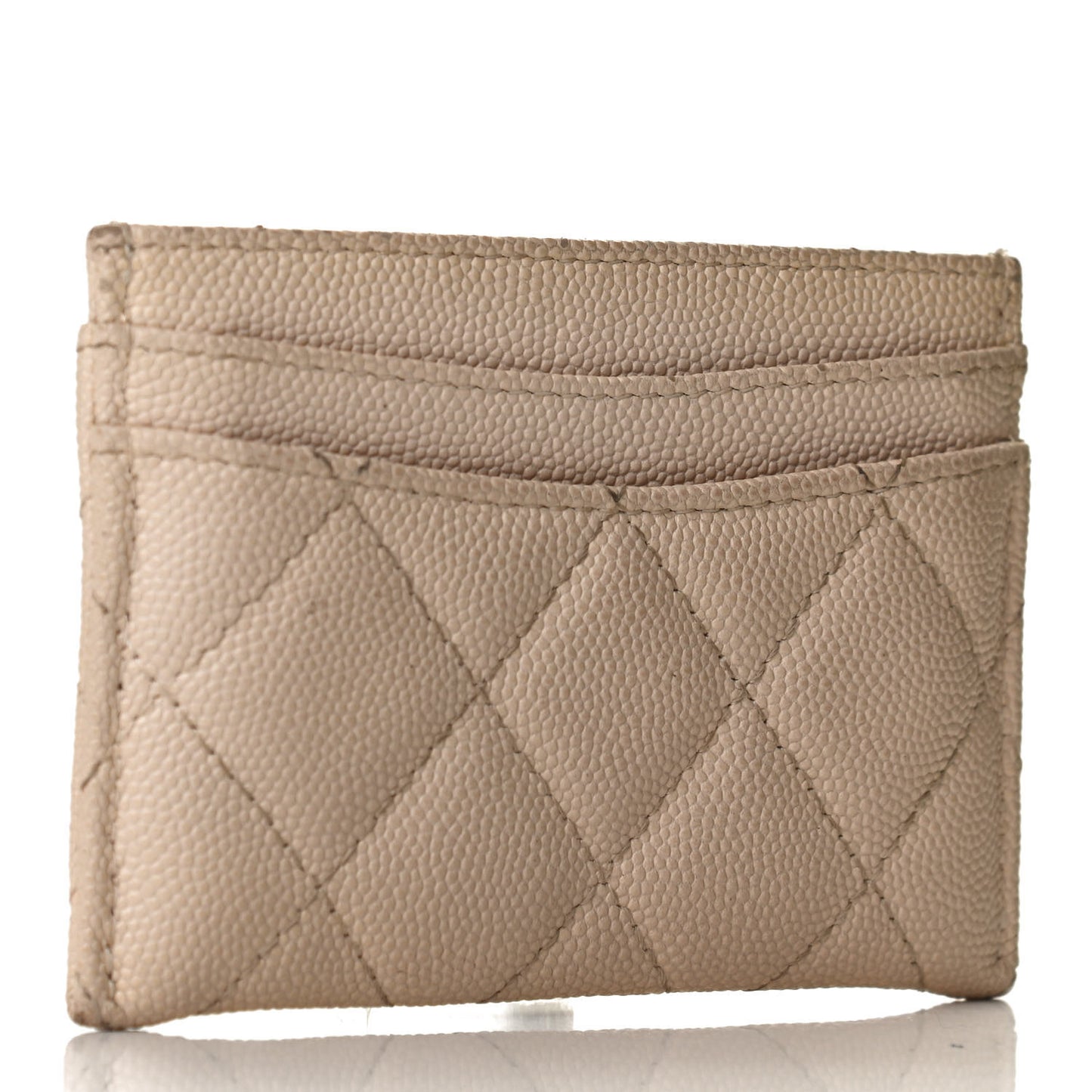 Caviar Quilted Card Holder Light Beige