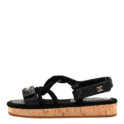 Chanel Cord Lambskin Quilted Logo Sandals 38 Black 1 of 6
