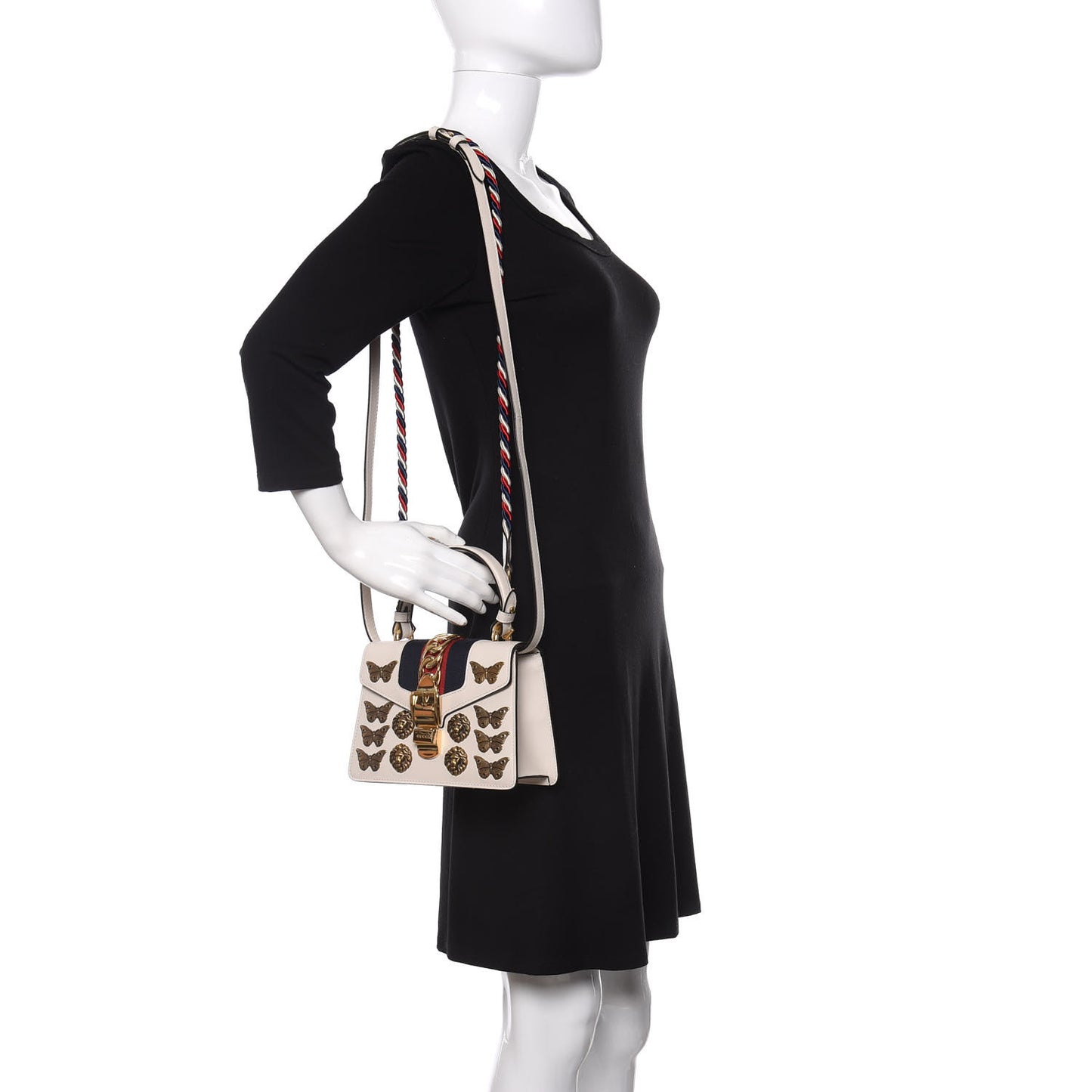 Calfskin Animal Studs Mini Sylvie Top Handle Bag White