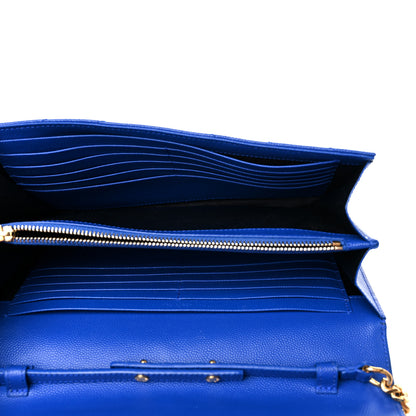 Saint Laurent Grain De Poudre Matelasse Chevron Monogram Chain Wallet Blue Majorelle 4 of 13
