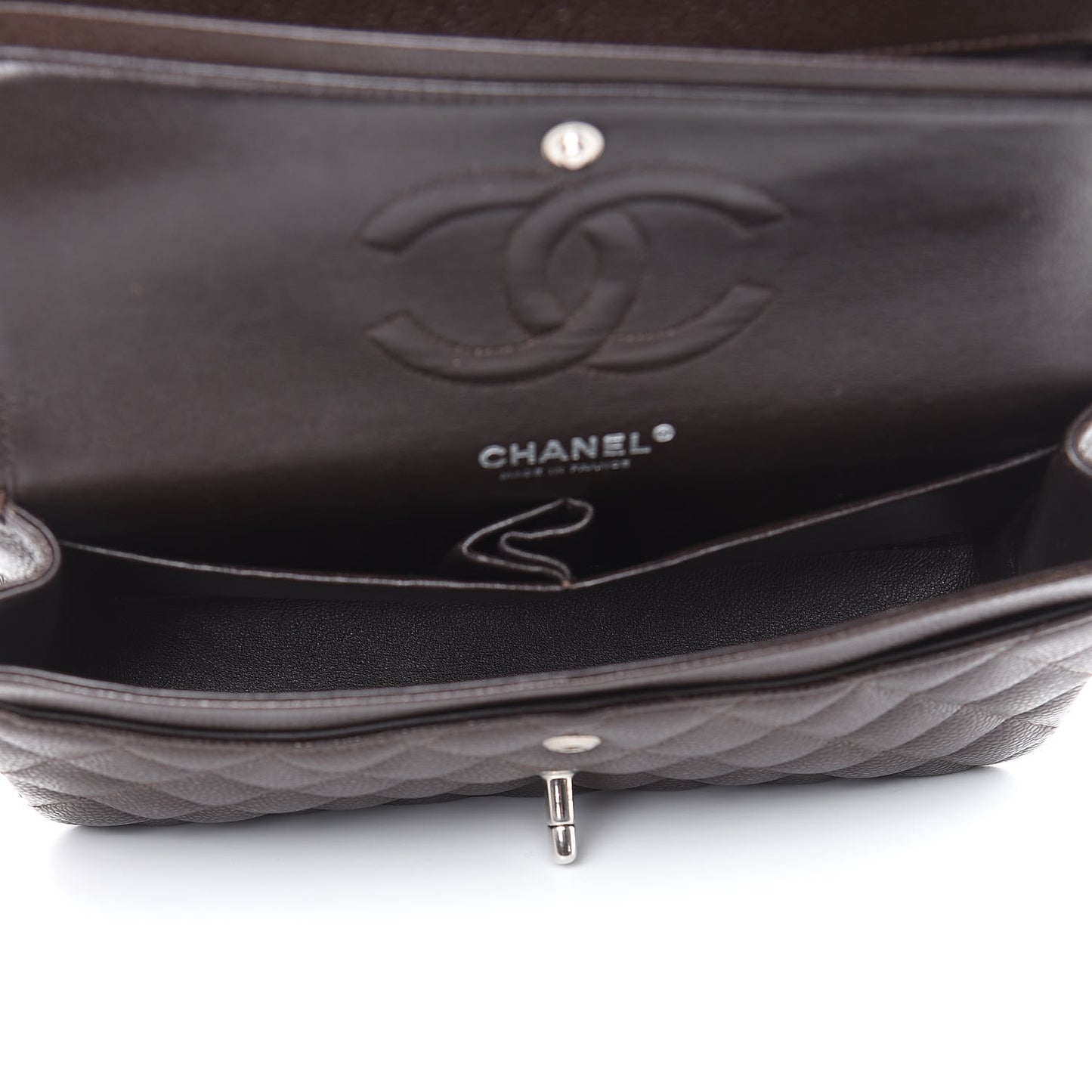 Caviar Quilted Medium Double Flap Brown