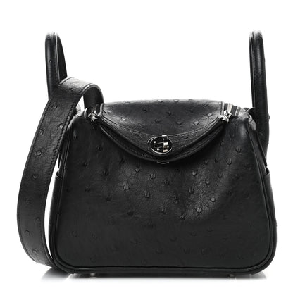 Hermes Ostrich Mini Lindy 20 Black 1 of 4
