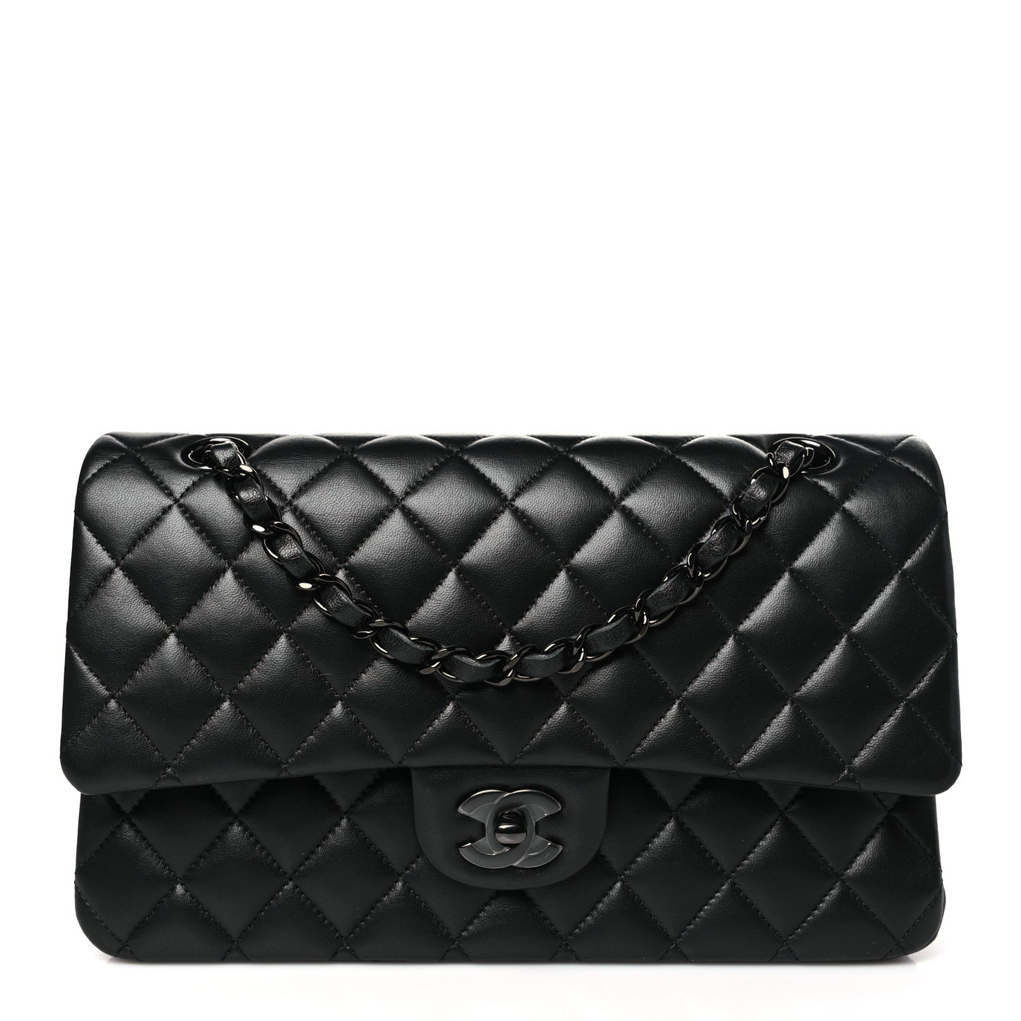 Lambskin Quilted Medium Double Flap So Black