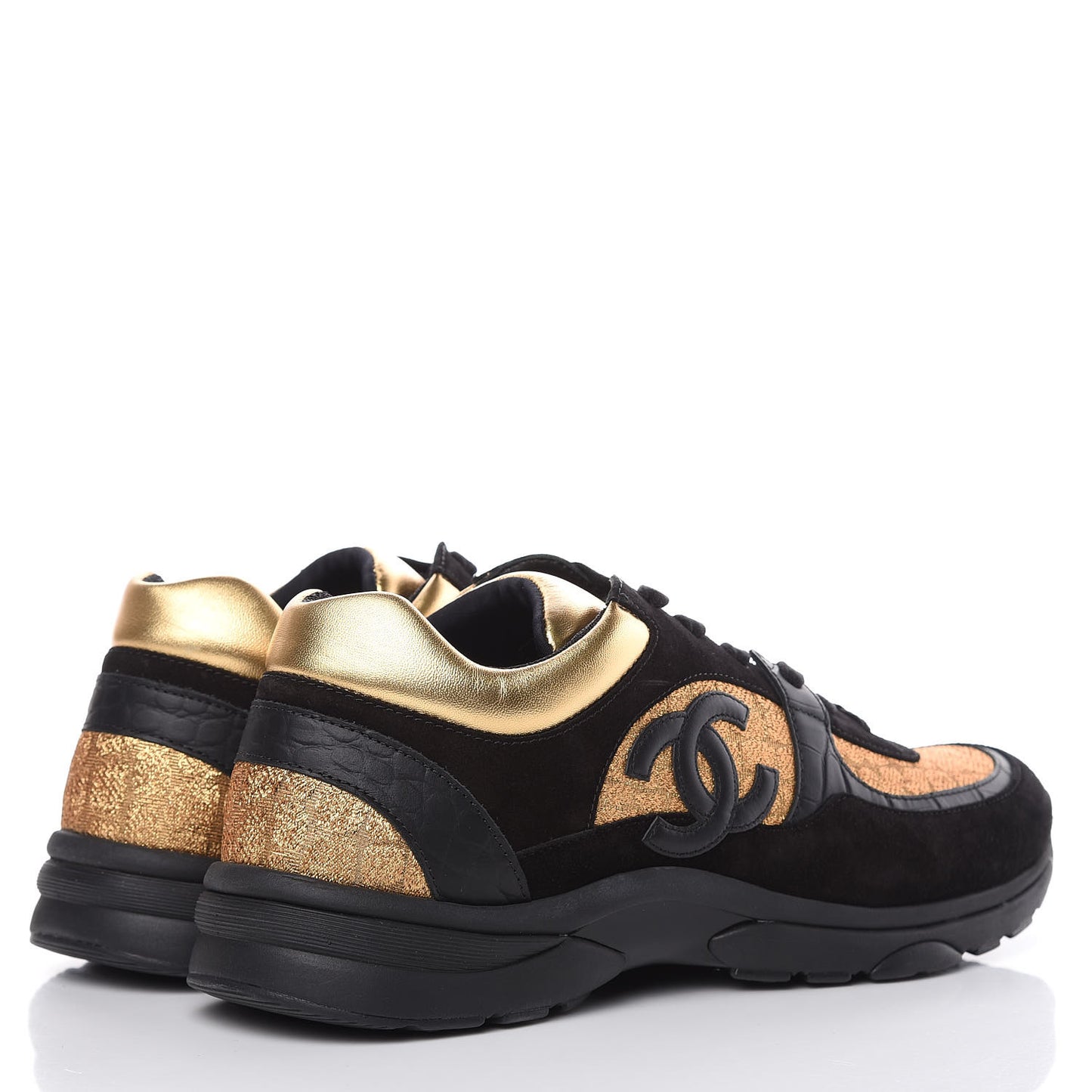 Kid Suede Croc Calfskin Embossed Metallic Fabric Mens Sneakers 46 Black Gold