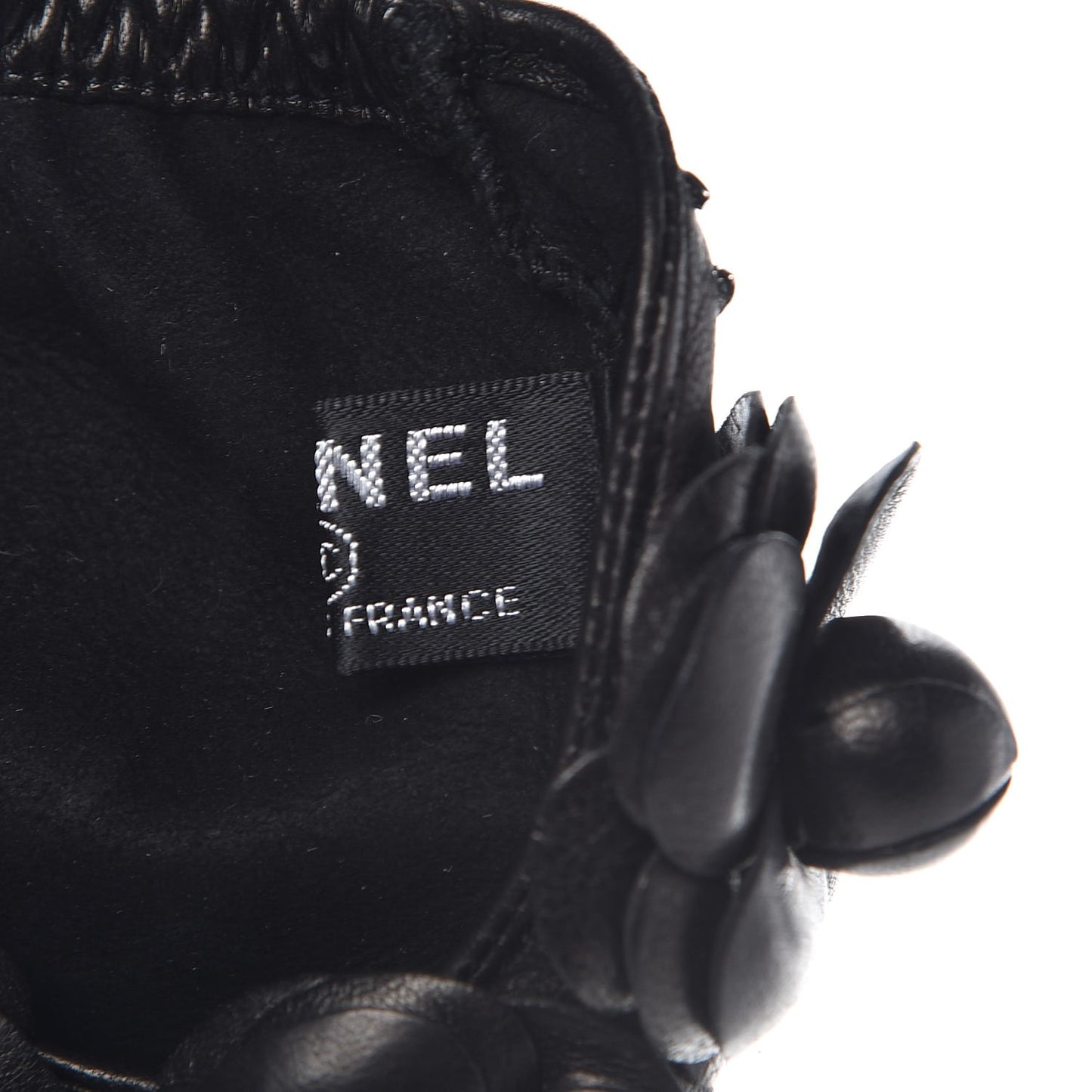 Lambskin Camellia Fingerless Gloves 7.5 Black