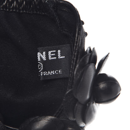 Chanel Lambskin Camellia Fingerless Gloves 7.5 Black 5 of 8