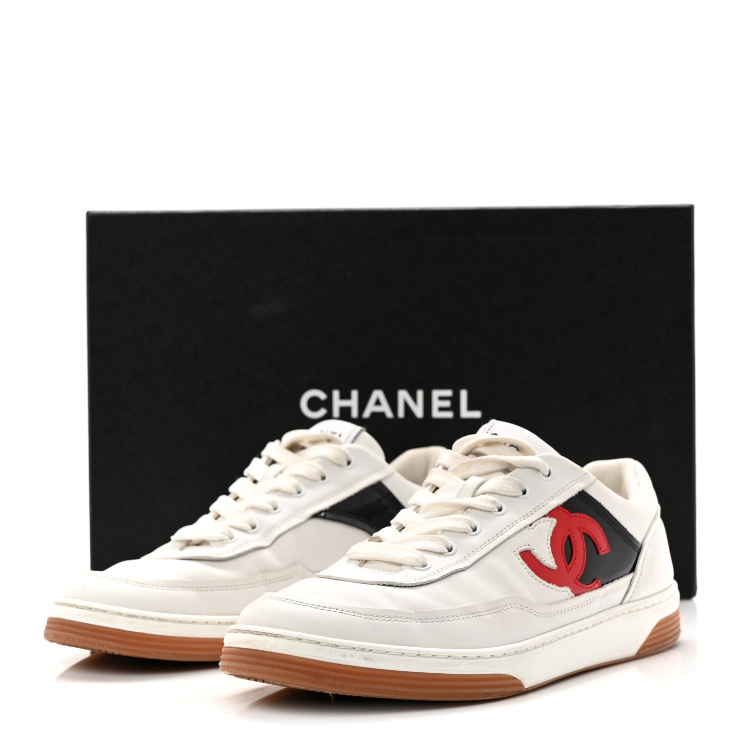 Calfskin Patent Womens CC Sneakers 38 White Black Red