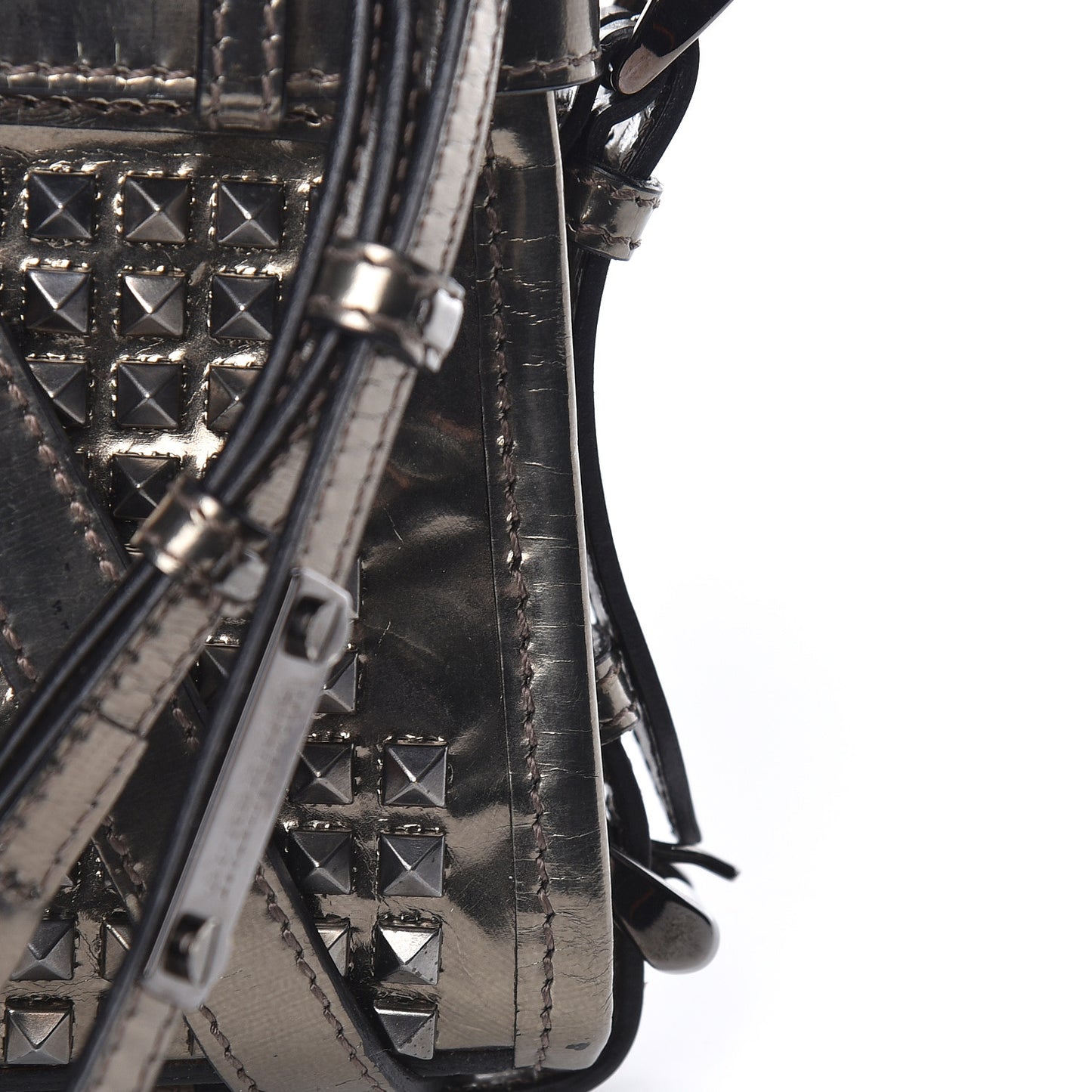 Metallic Patent Studded Wristlet Clutch Pewter
