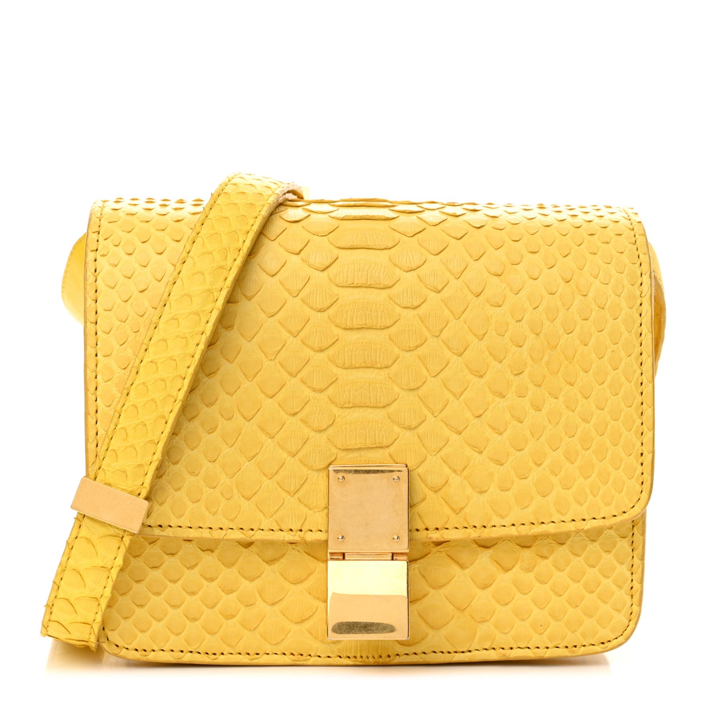 Snakeskin Small Classic Box Flap Bag Yellow