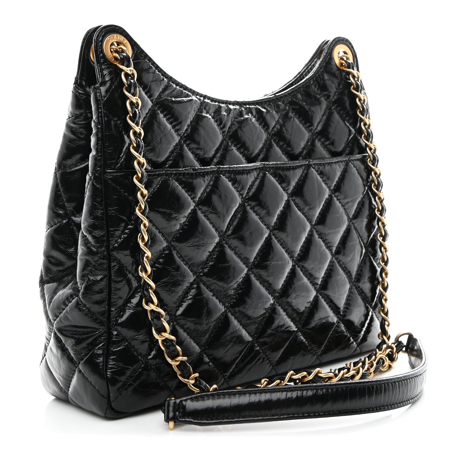 Chanel Shiny Crumpled Calfskin Quilted Wavy CC Hobo Black 3 of 11