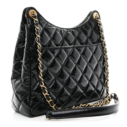 Chanel Shiny Crumpled Calfskin Quilted Wavy CC Hobo Black 3 of 11