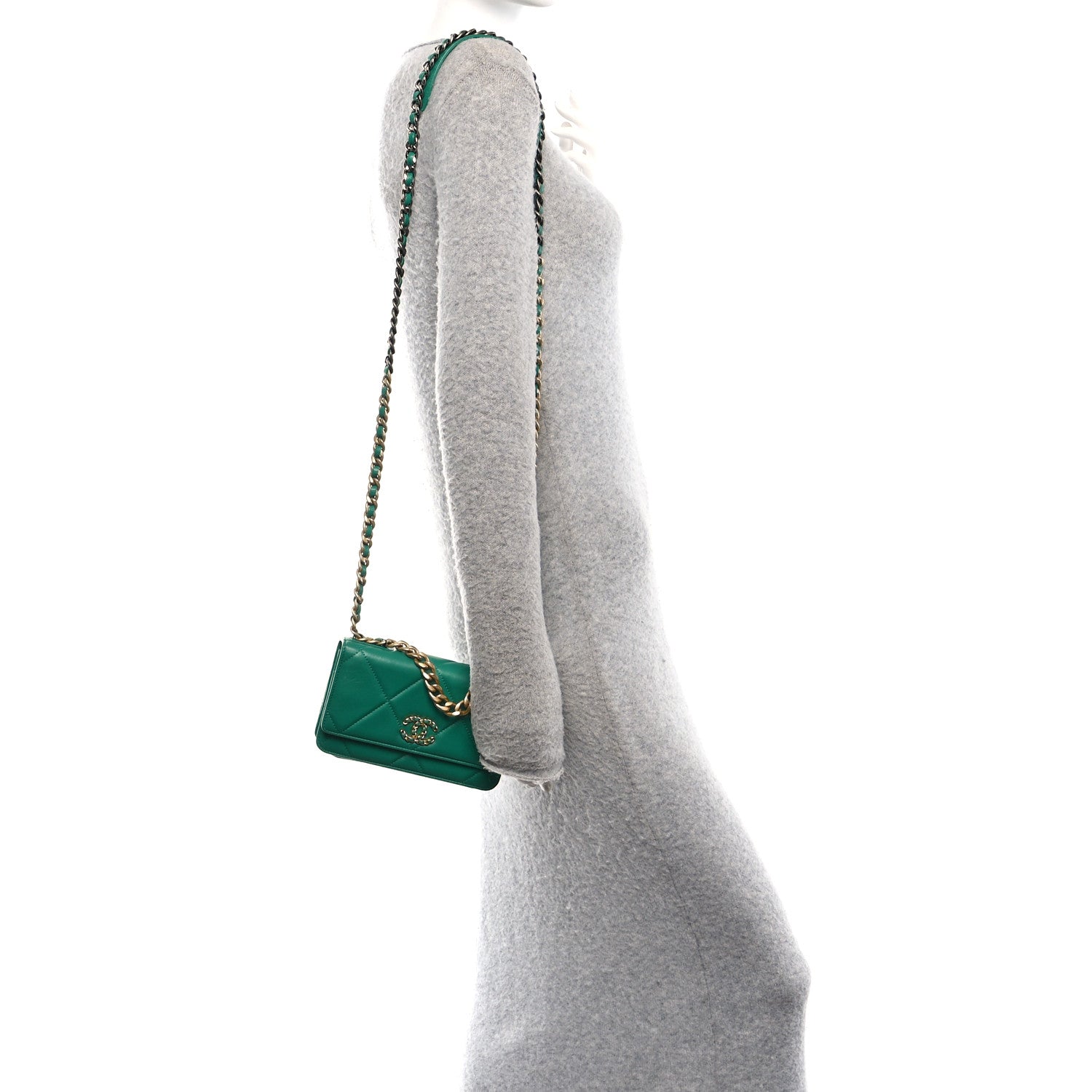 Chanel Lambskin Quilted Chanel 19 Wallet On Chain WOC Green