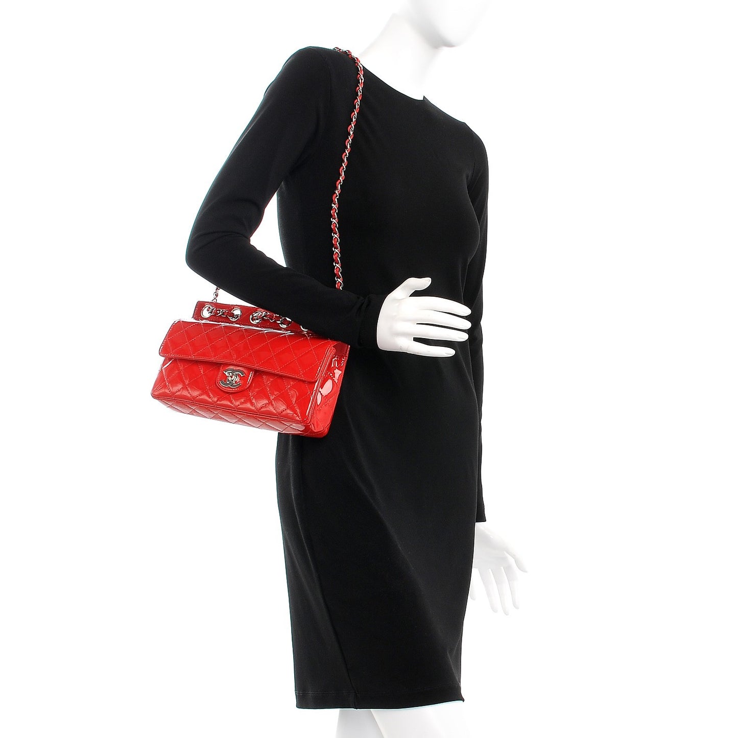 Patent Quilted Medium Diagonal CC Flap Red