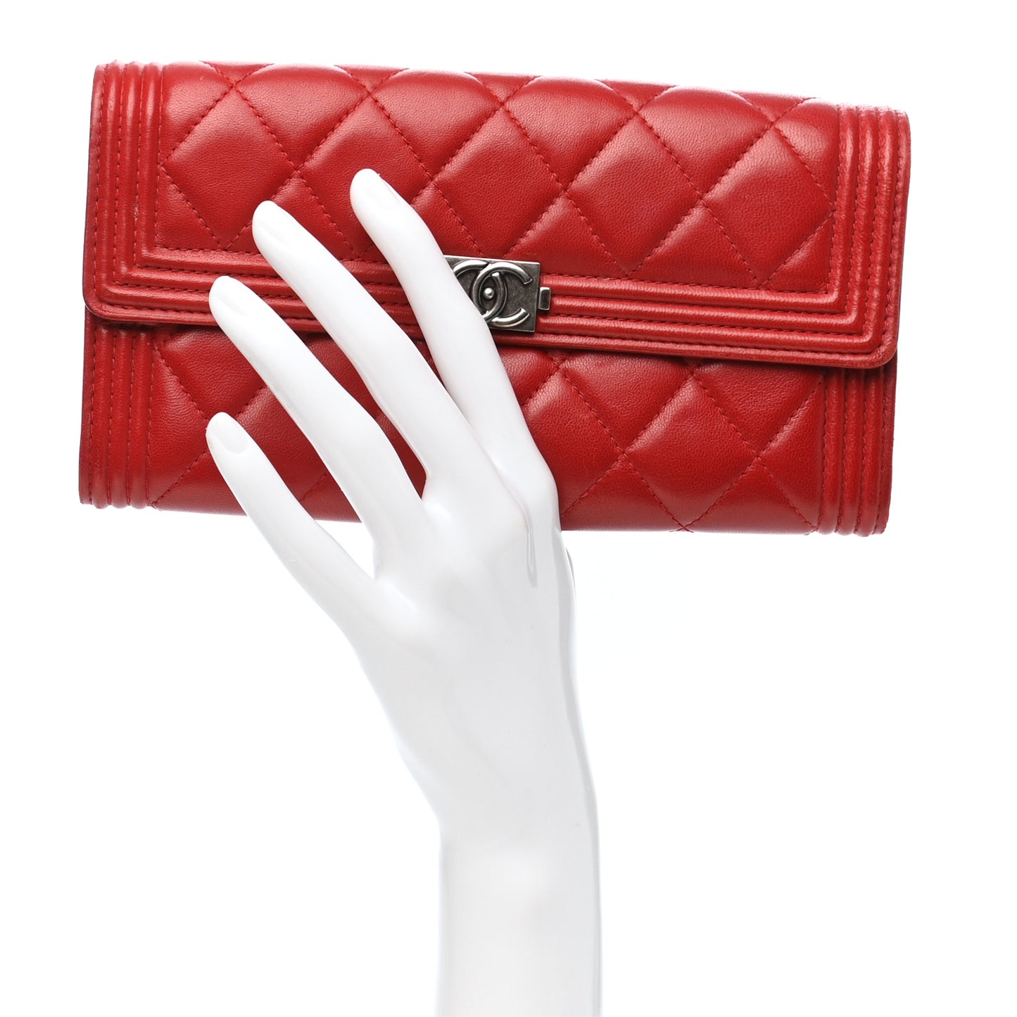 Lambskin Quilted Boy Flap Wallet Red