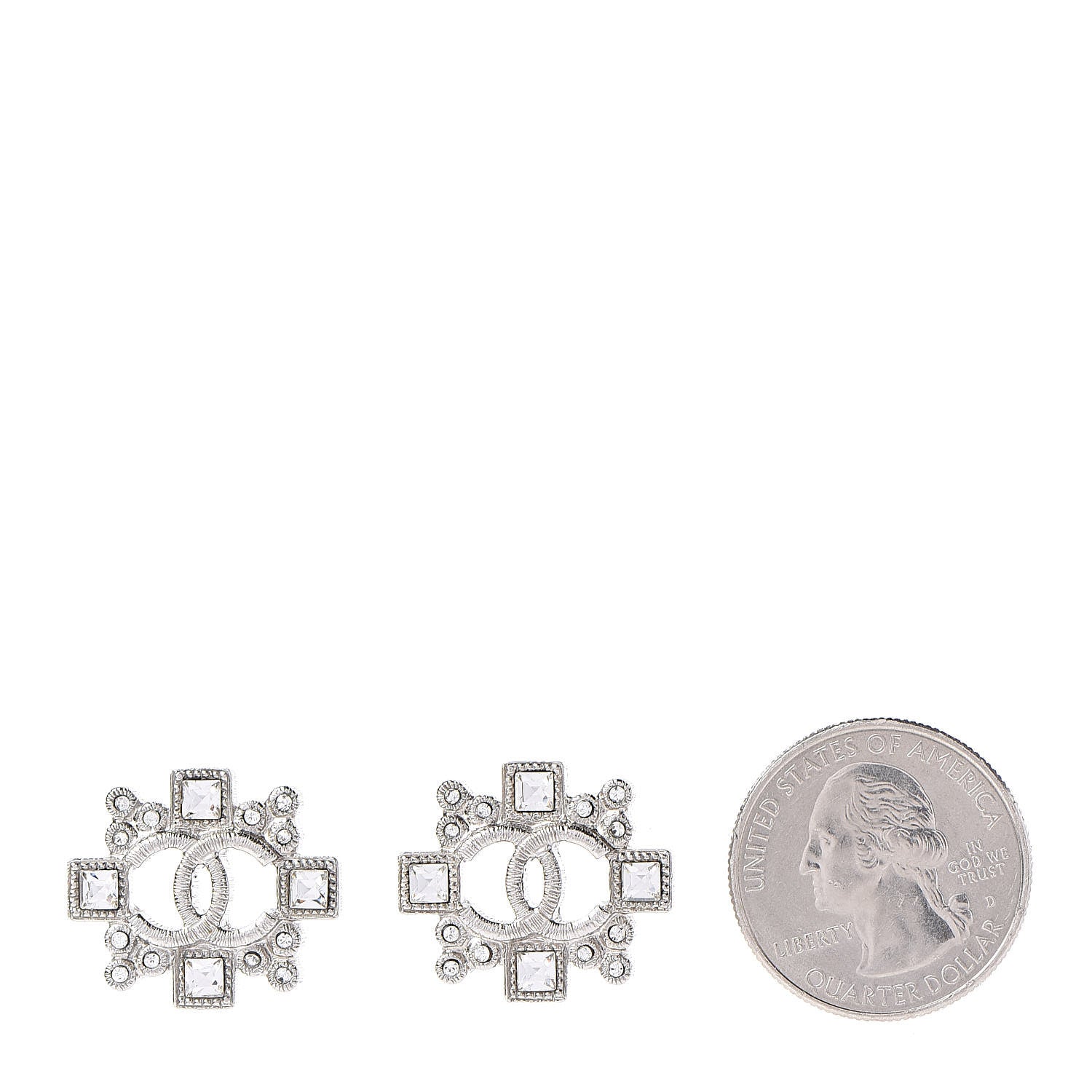 Chanel Swarovski Crystal CC Earrings Silver 2 of 5