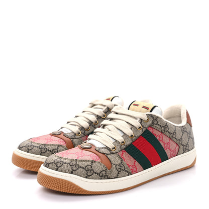 Gucci GG Supreme Monogram Harness Calfskin Web Mens Screener Sneakers 7 Beige Ebony Rosso Harness Brown 4 of 10