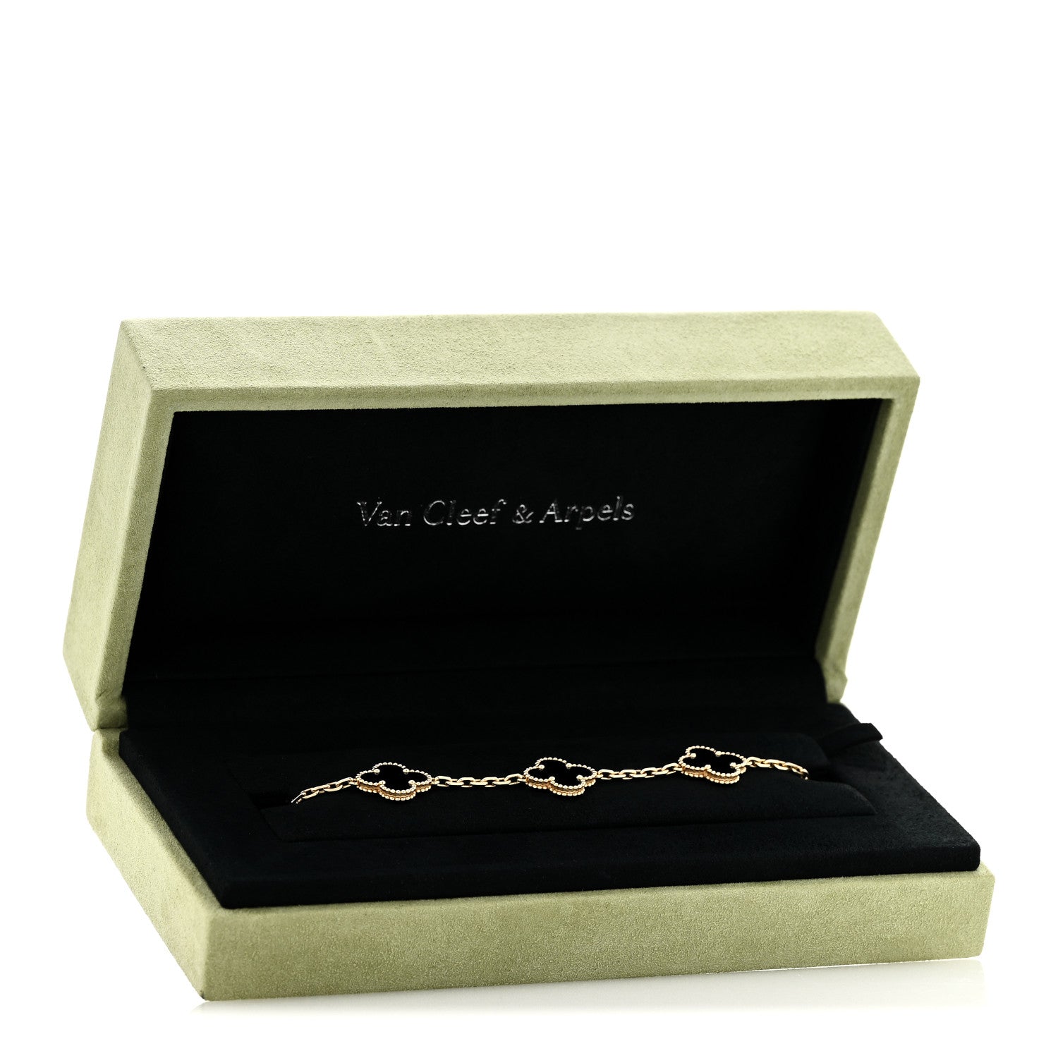 Van Cleef & Arpels 18K Yellow Gold Black Onyx 5 Motifs Vintage Alhambra Bracelet 6 of 6