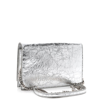 Saint Laurent Metallic Crackled Calfskin Kate Monogram Tassel Chain Wallet Argento 3 of 9