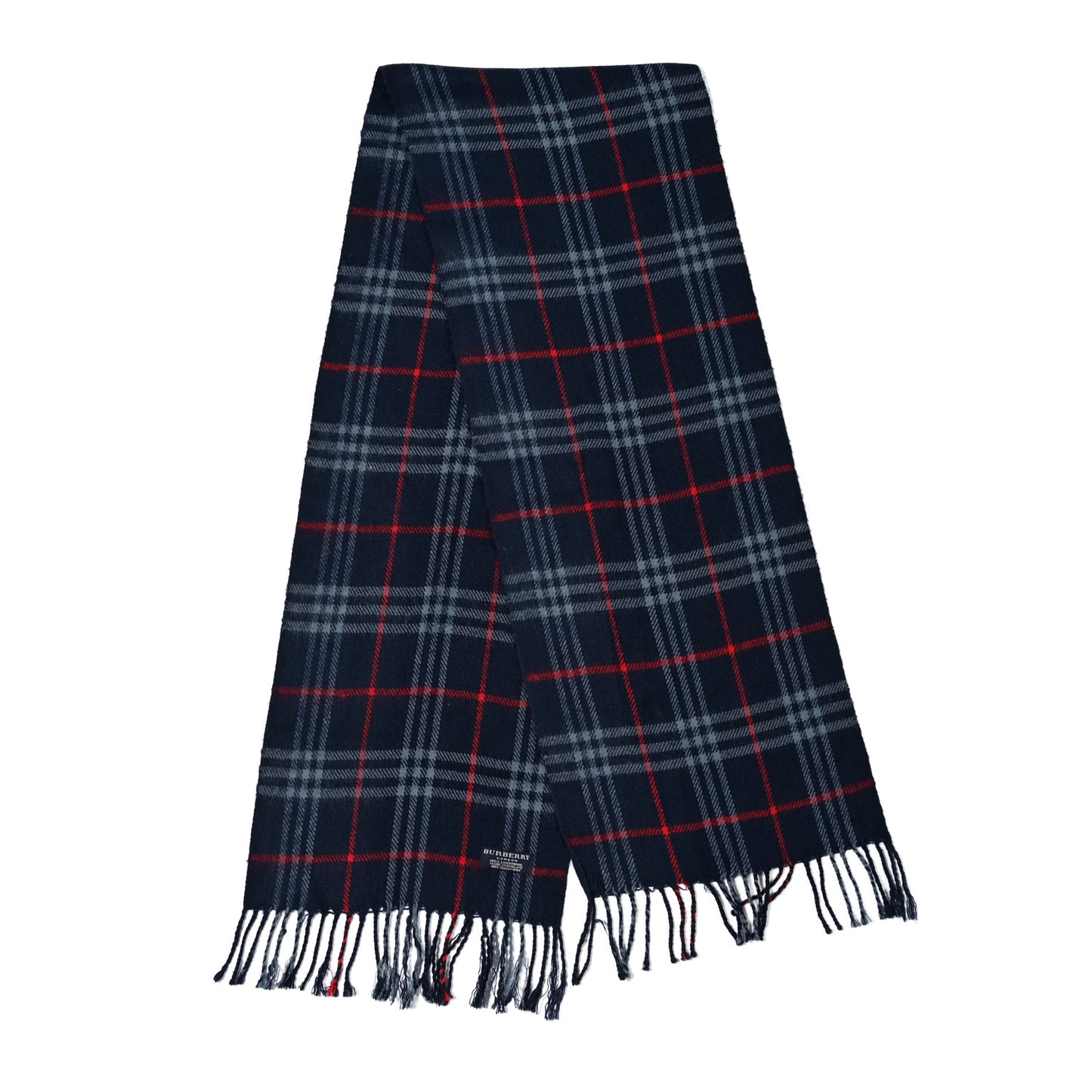 Lambswool Check Fringe Scarf Navy