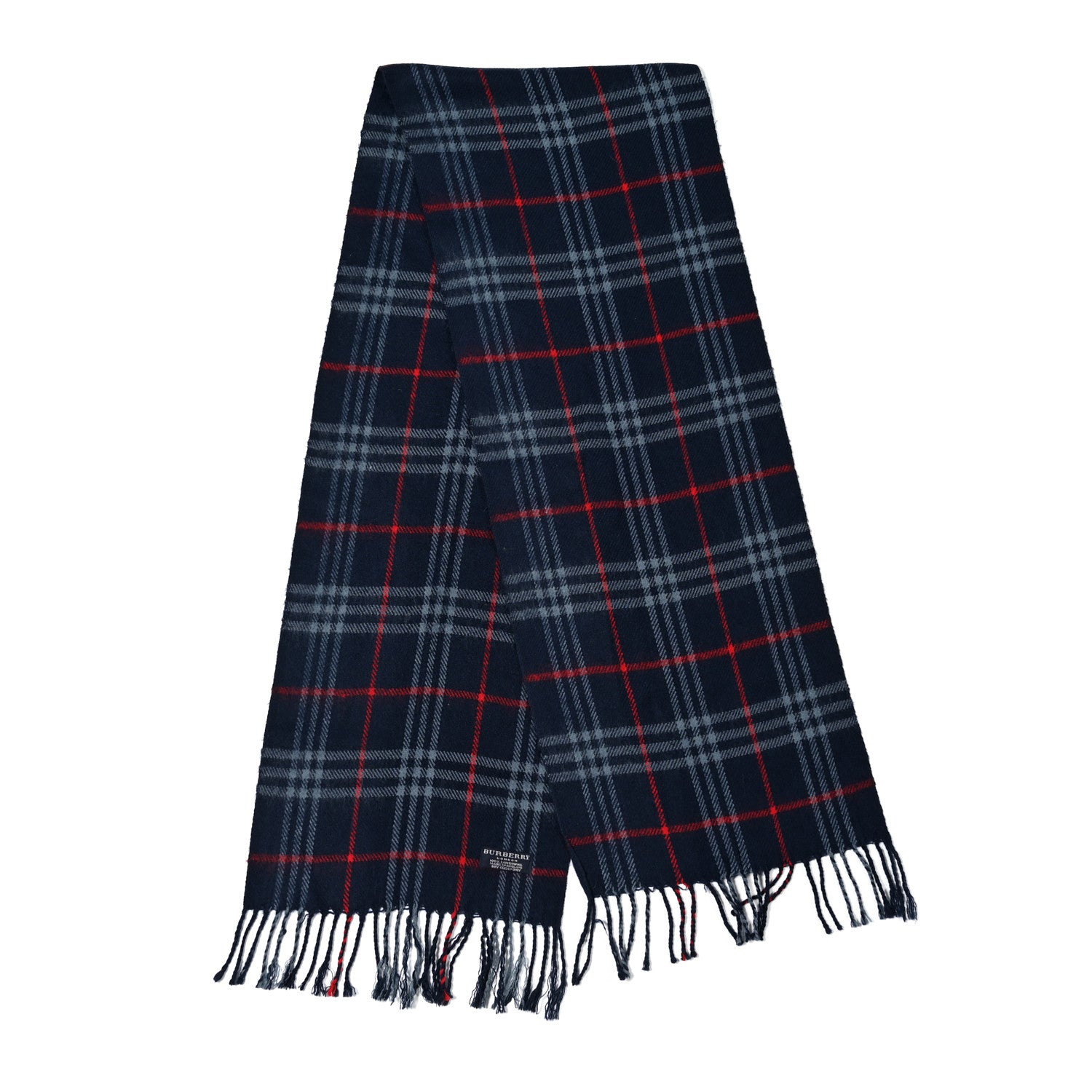 Burberry Lambswool Check Fringe Scarf Navy 2 of 4