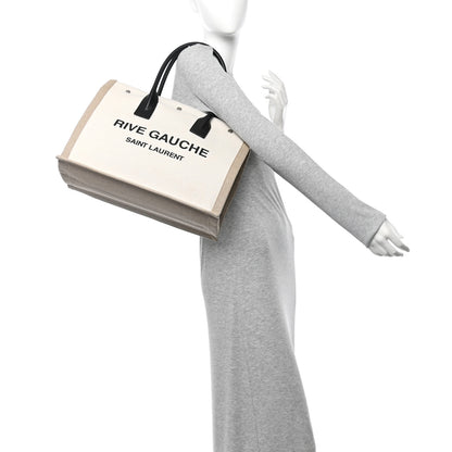 Saint Laurent Linen Calfskin Small Rive Gauche Tote Optic White 2 of 10