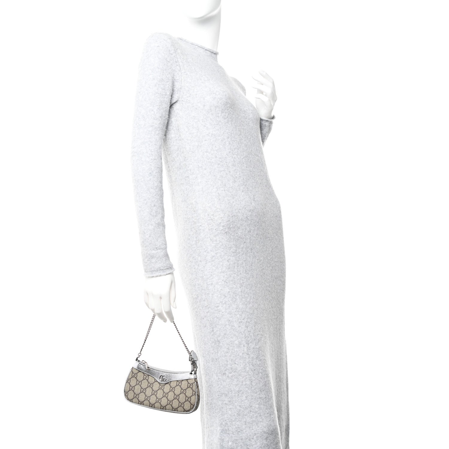 Gucci GG Supreme Monogram Lame Textured Dollar Calfskin Mini Ophidia Chain Bag Beige Ebony Silver 2 of 10