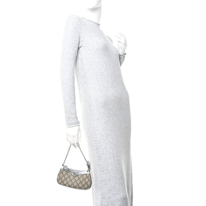 Gucci GG Supreme Monogram Lame Textured Dollar Calfskin Mini Ophidia Chain Bag Beige Ebony Silver 2 of 10