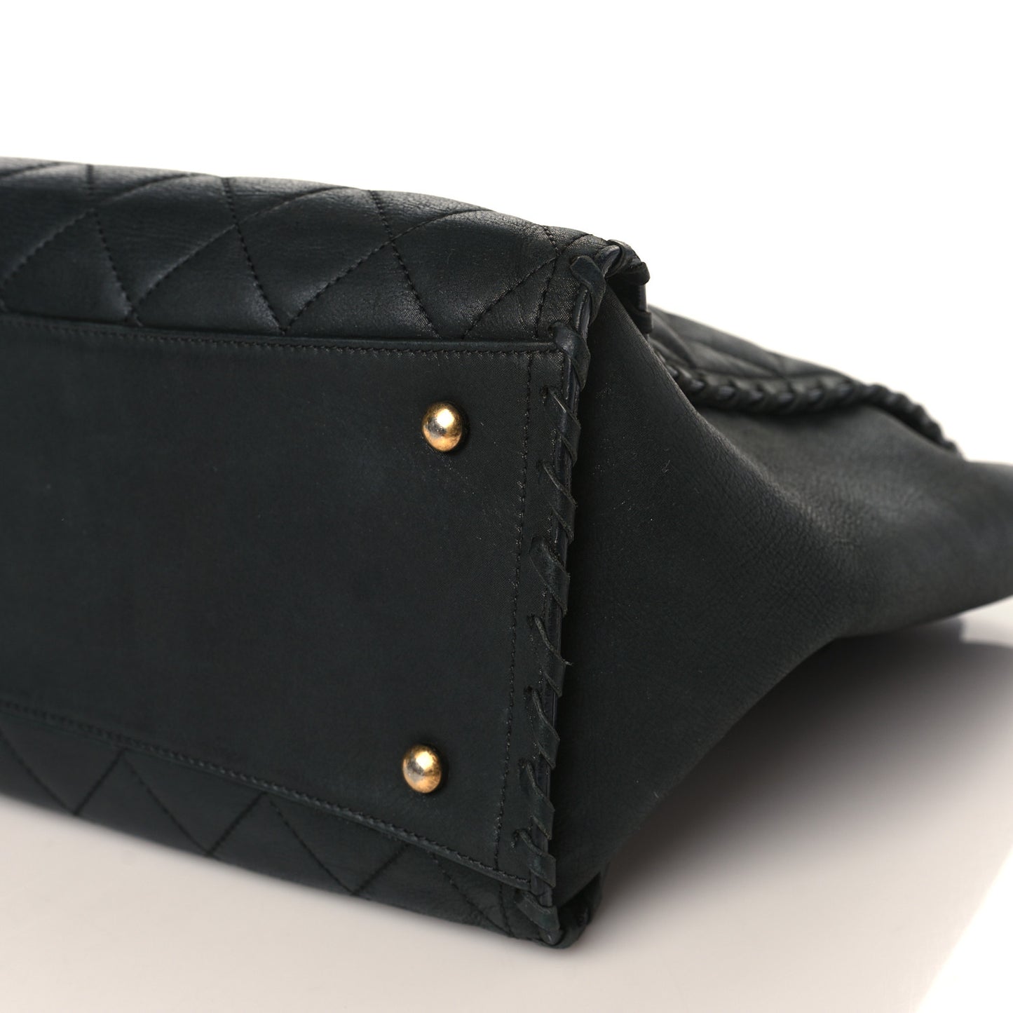 Iridescent Calfskin Quilted Happy Stitch Shopping Tote Black