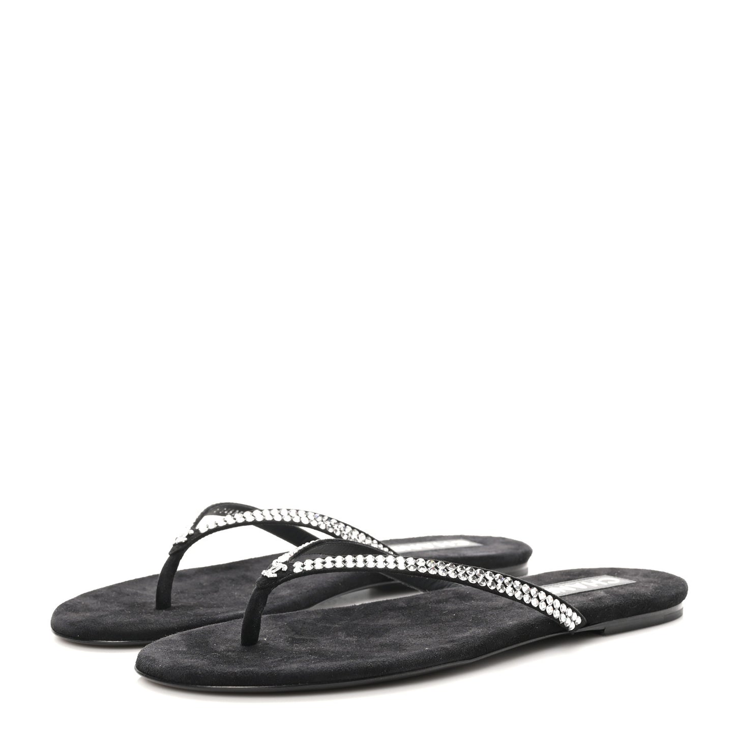 Suede Kidskin Strass CC Thong Sandals 40 Black