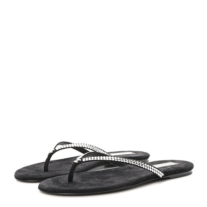 Chanel Suede Kidskin Strass CC Thong Sandals 40 Black 3 of 9